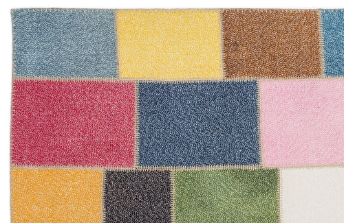 Iskece 2019 Beige Patchwork Wool Handmade Area Rug 5'3" x 7'7"