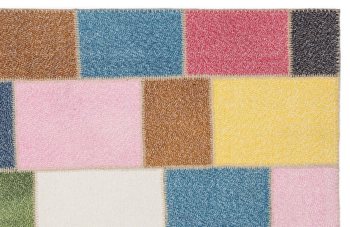 Iskece 2019 Beige Patchwork Wool Handmade Area Rug 5'3" x 7'7"