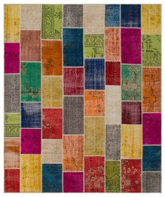 Iskece Beige Patchwork Wool Handmade Area Rug 10'0" x 12'0"