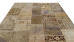 Iskece Beige Patchwork Wool Handmade Area Rug 7'7" x 9'9"