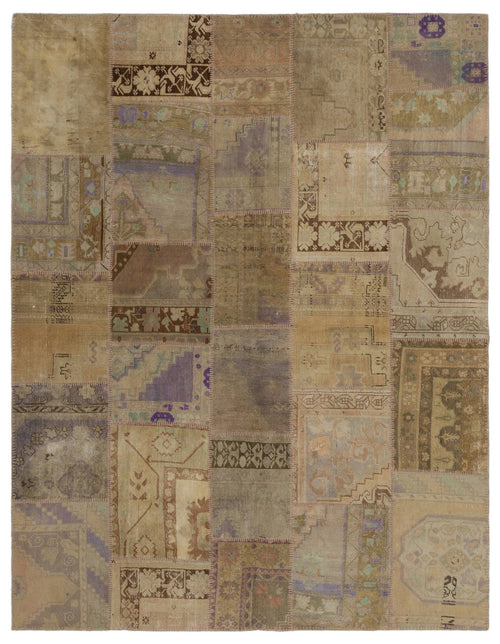 Iskece Beige Patchwork Wool Handmade Area Rug 7'7" x 9'9"