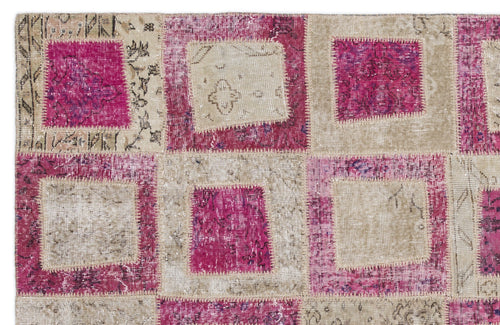 Iskece 2022 Pink Patchwork Wool Handmade Area Rug 5'3" x 7'7"