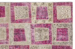 Iskece 2022 Pink Patchwork Wool Handmade Area Rug 5'3" x 7'7"