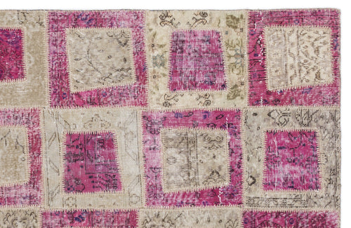 Iskece 2022 Pink Patchwork Wool Handmade Area Rug 5'3" x 7'7"