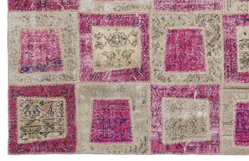 Iskece 2022 Pink Patchwork Wool Handmade Area Rug 5'3" x 7'7"