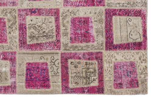 Iskece 2022 Pink Patchwork Wool Handmade Area Rug 5'3" x 7'7"