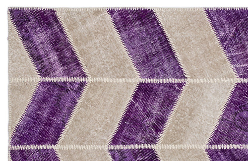 Iskece 2024 Purple Patchwork Wool Handmade Area Rug 5'3" x 7'7"