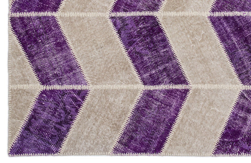 Iskece 2024 Purple Patchwork Wool Handmade Area Rug 5'3" x 7'7"