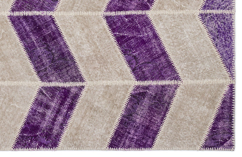 Iskece 2024 Purple Patchwork Wool Handmade Area Rug 5'3" x 7'7"