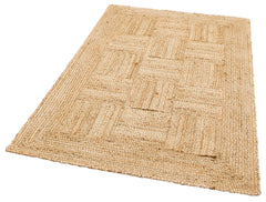 Handmade Jute Rug – Beige Geometric Natural Fiber Flatweave Carpet for Living Room