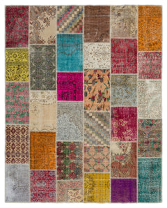 Iskece 20348 Beige Patchwork Wool Handmade Area Rug 8'1" x 10'1"