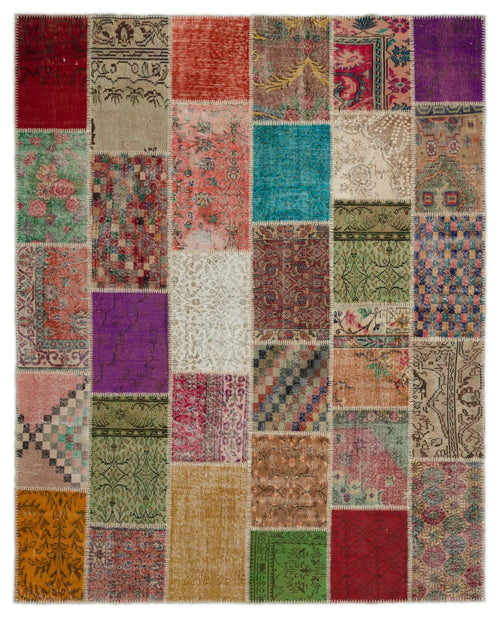 Iskece 20360 Beige Patchwork Wool Handmade Area Rug 8'1" x 10'1"