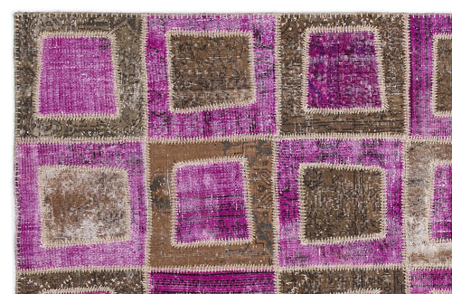 Iskece 2036 Purple Patchwork Wool Handmade Area Rug 5'3" x 7'7"