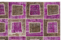 Iskece 2036 Purple Patchwork Wool Handmade Area Rug 5'3" x 7'7"