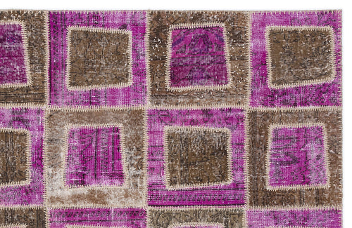 Iskece 2036 Purple Patchwork Wool Handmade Area Rug 5'3" x 7'7"