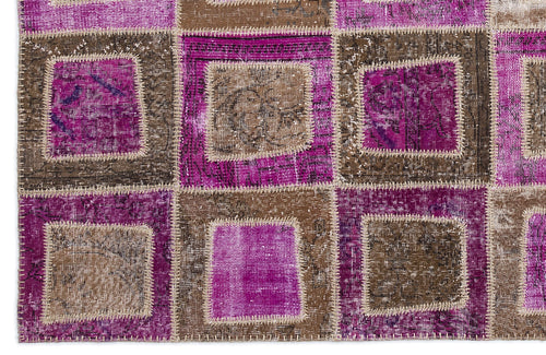 Iskece 2036 Purple Patchwork Wool Handmade Area Rug 5'3" x 7'7"