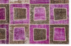 Iskece 2036 Purple Patchwork Wool Handmade Area Rug 5'3" x 7'7"