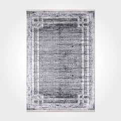 Digital Print Area Rug – Washable Non Slip Chenille Cotton Rug with Grey Frame