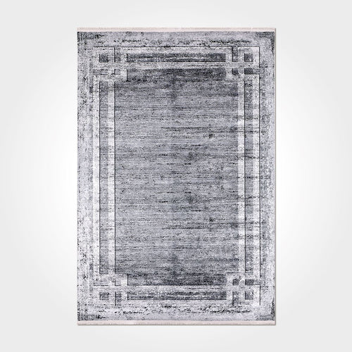 Digital Print Area Rug – Washable Non Slip Chenille Cotton Rug with Grey Frame