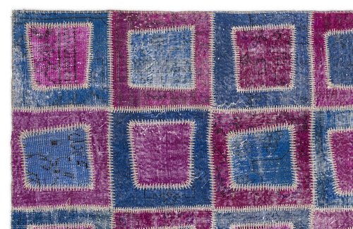 Iskece 2037 Pink Patchwork Wool Handmade Area Rug 5'3" x 7'7"