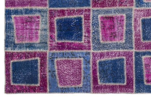 Iskece 2037 Pink Patchwork Wool Handmade Area Rug 5'3" x 7'7"