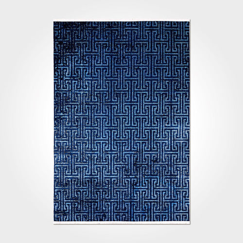 Blue Geometric Area Rug – Washable Non Slip Chenille Cotton Carpet for Living Room