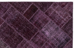 Iskece 2044 Purple Patchwork Wool Handmade Area Rug 5'3" x 7'7"