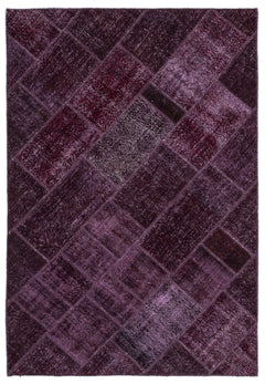Iskece 2044 Purple Patchwork Wool Handmade Area Rug 5'3" x 7'7"