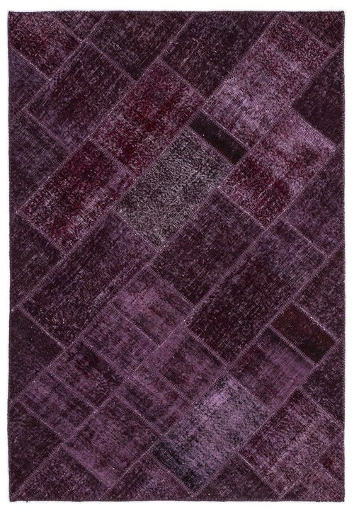 Iskece 2044 Purple Patchwork Wool Handmade Area Rug 5'3" x 7'7"