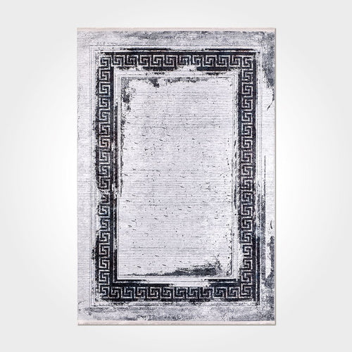 Digital Print Area Rug - Washable Non Slip Grey Black Chenille Cotton Rug