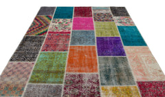 Iskece Beige Patchwork Wool Handmade Area Rug 6'8" x 9'11"