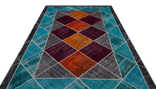 Iskece Beige Patchwork Wool Handmade Area Rug 6'4" x 10'2"