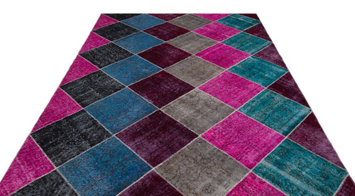 Iskece Beige Patchwork Wool Handmade Area Rug 6'8" x 9'6"