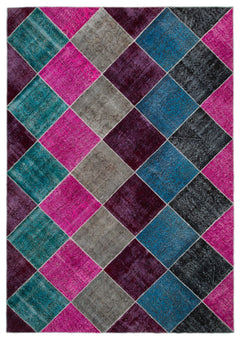 Iskece Beige Patchwork Wool Handmade Area Rug 6'8" x 9'6"