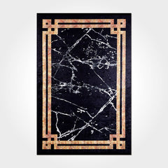 Digital Print Area Rug | Washable Non Slip Chenille Cotton Rug With Black Frame