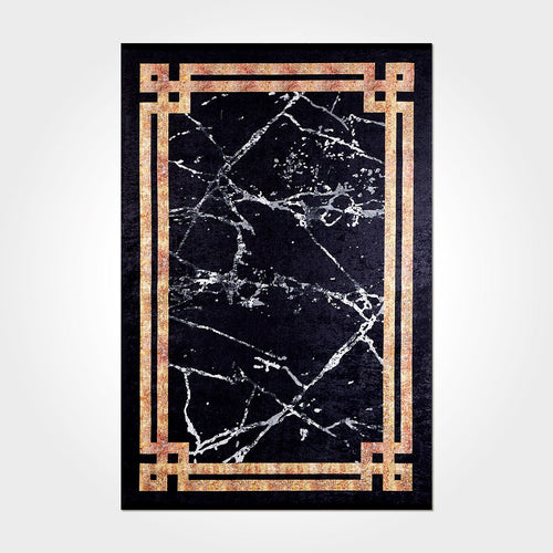 Digital Print Area Rug | Washable Non Slip Chenille Cotton Rug With Black Frame