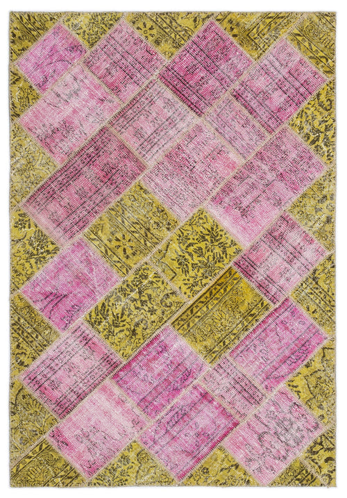 Iskece Yellow Vintage Wool Handmade Area Rug 5'3" x 7'7"