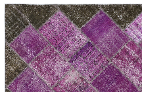 Iskece 2053 Purple Patchwork Wool Handmade Area Rug 5'3" x 7'7"