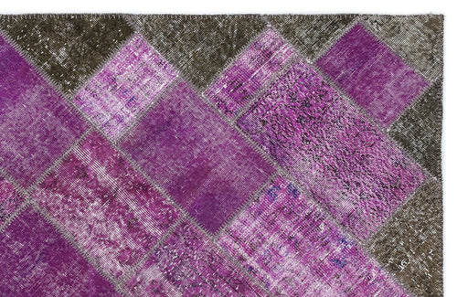 Iskece 2053 Purple Patchwork Wool Handmade Area Rug 5'3" x 7'7"