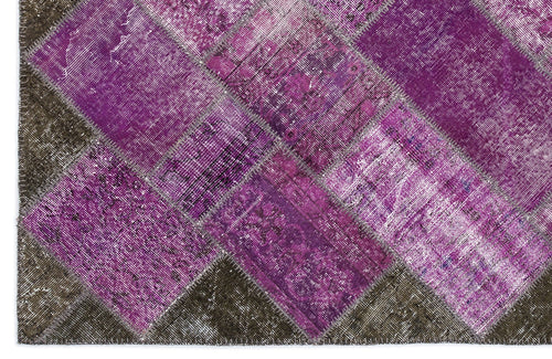 Iskece 2053 Purple Patchwork Wool Handmade Area Rug 5'3" x 7'7"