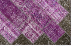 Iskece 2053 Purple Patchwork Wool Handmade Area Rug 5'3" x 7'7"
