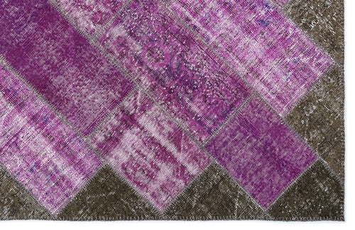 Iskece 2053 Purple Patchwork Wool Handmade Area Rug 5'3" x 7'7"