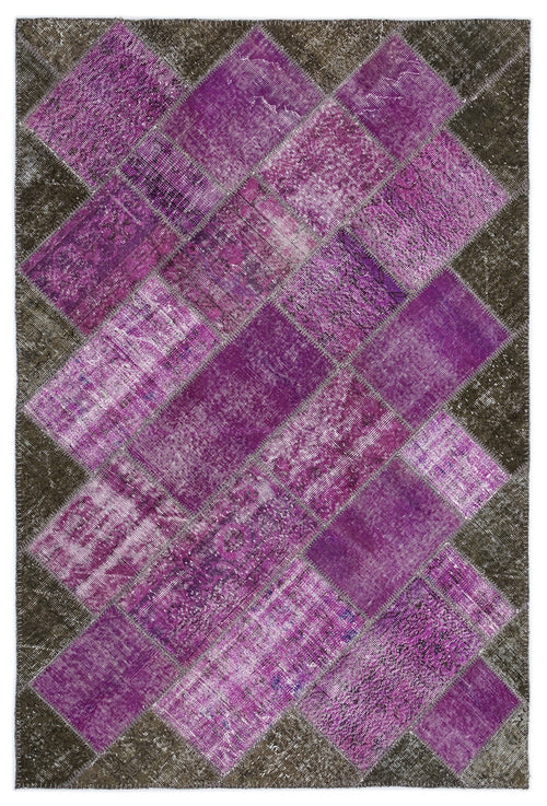 Iskece 2053 Purple Patchwork Wool Handmade Area Rug 5'3" x 7'7"