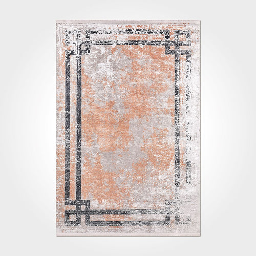 isabelli Orange Frame Chenille and Cotton Digital Print Area Rug