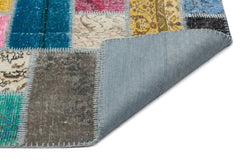 Iskece Beige Patchwork Wool Handmade Area Rug 5'0" x 8'11"