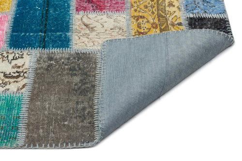 Iskece Beige Patchwork Wool Handmade Area Rug 5'0" x 8'11"