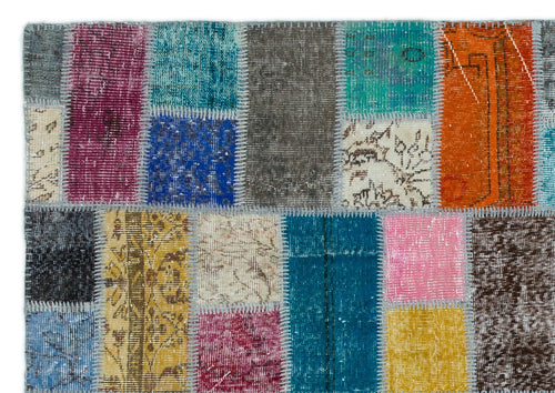 Iskece Beige Patchwork Wool Handmade Area Rug 5'0" x 8'11"