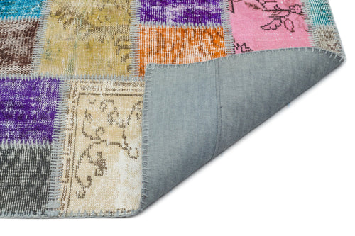 Iskece Beige Patchwork Wool Handmade Area Rug 5'4" x 8'6"