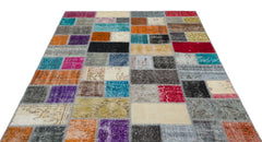 Iskece Beige Patchwork Wool Handmade Area Rug 5'4" x 8'6"