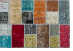 Iskece Beige Patchwork Wool Handmade Area Rug 5'4" x 8'6"
